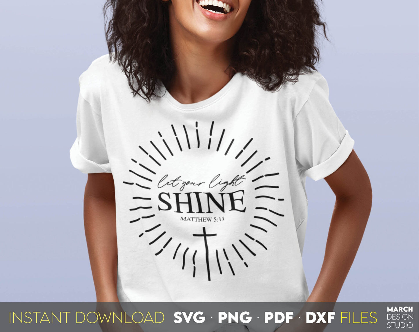 Let Your Light Shine. Inspirational and religious quote for Your gift ideas. SVG, PNG, PDF and DXF files included. Use for cutting from vinyl, sublimation or laser cut projects. Compatible with Cricut, Silhouette and other equipment. Buy now!