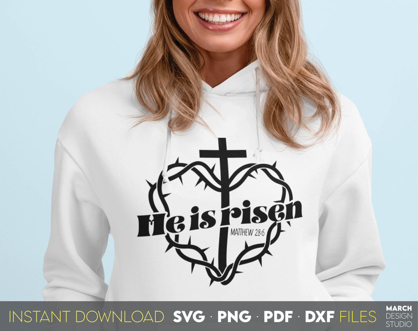 He is Risen and trusting God. Inspirational and religious quote for Your gift ideas. SVG, PNG, PDF and DXF files included. Use for cutting from vinyl, sublimation or laser cut projects. Compatible with Cricut, Silhouette and other equipment. Buy now!