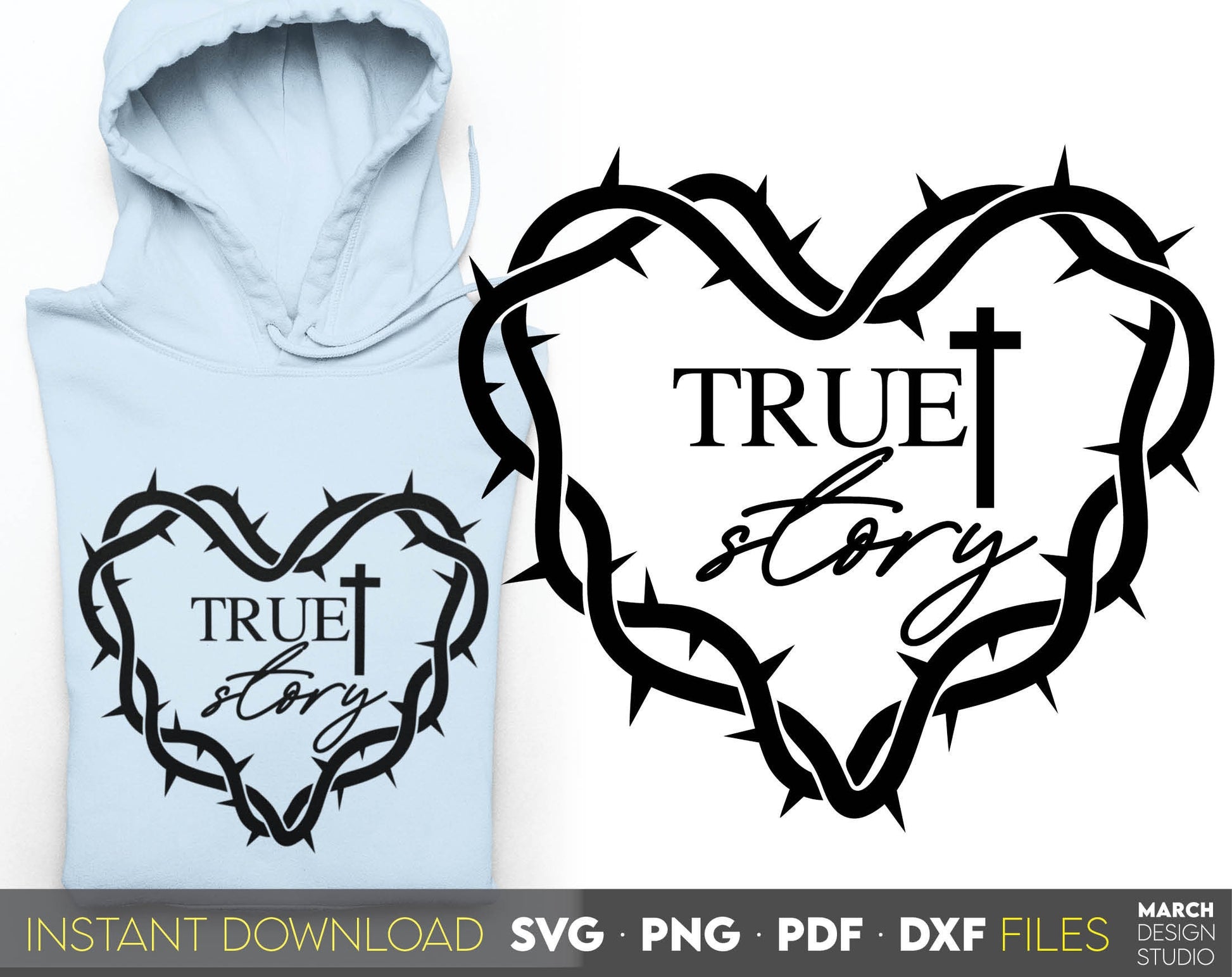 True Love and true Story. Inspirational and religious quote for Your gift ideas. SVG, PNG, PDF and DXF files included. Use for cutting from vinyl, sublimation or laser cut projects. Compatible with Cricut, Silhouette and other equipment. Buy now!