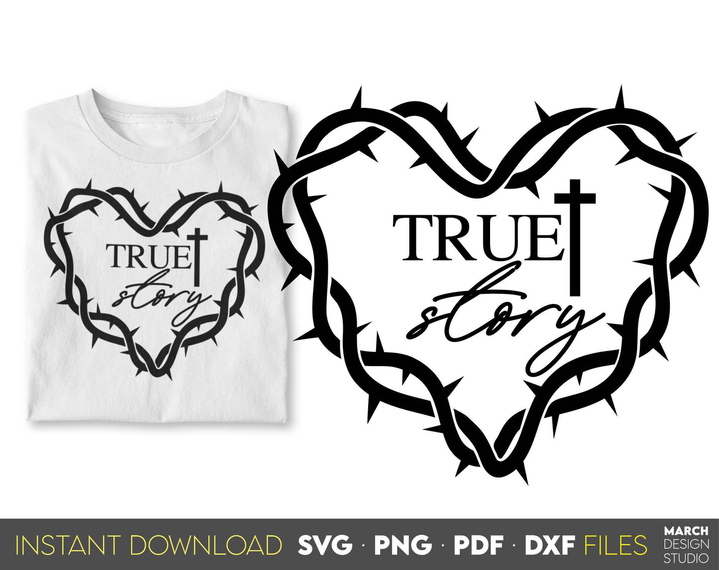 True Love and true Story. Inspirational and religious quote for Your gift ideas. SVG, PNG, PDF and DXF files included. Use for cutting from vinyl, sublimation or laser cut projects. Compatible with Cricut, Silhouette and other equipment. Buy now!