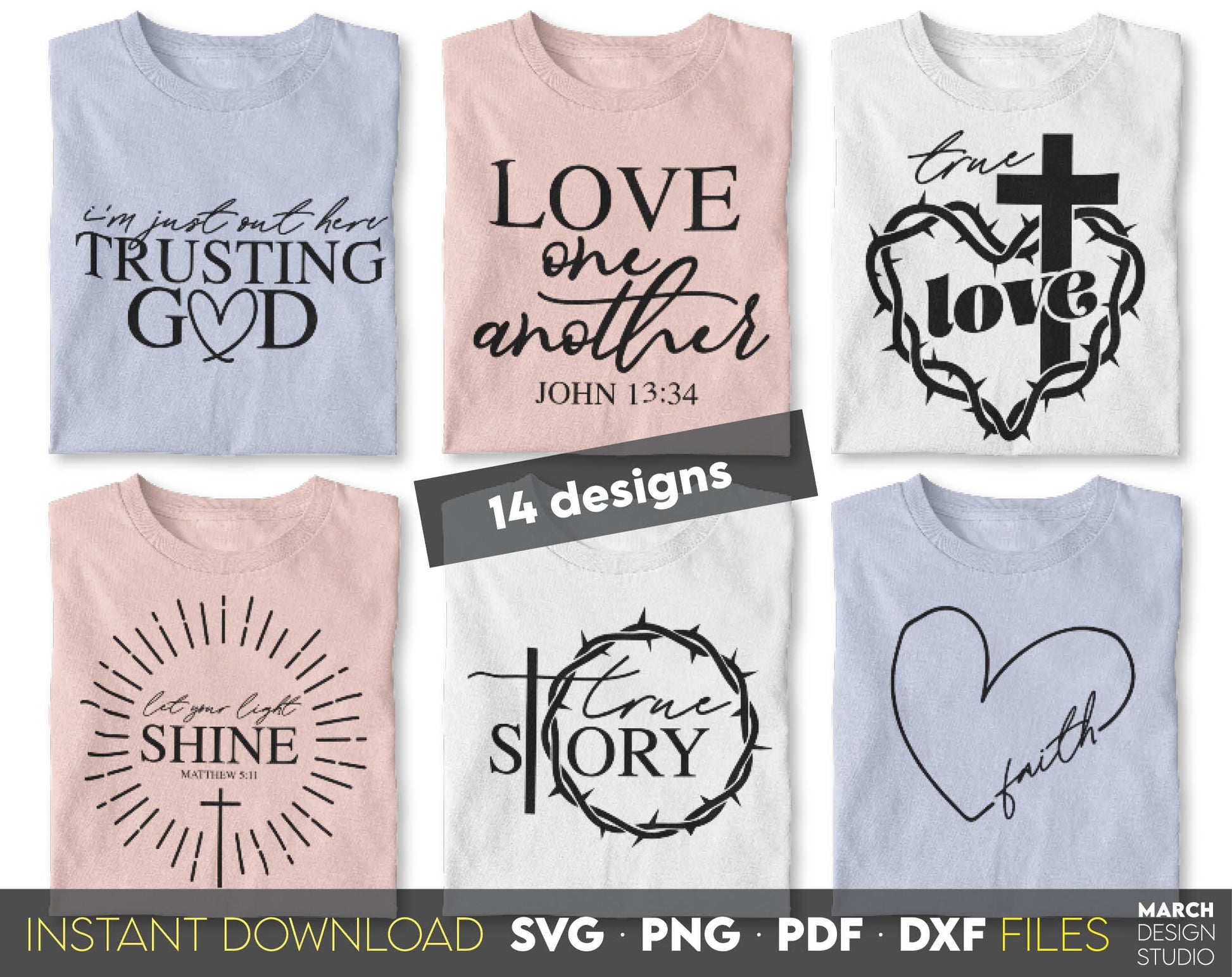 Christian quotes bundle for Your shirts, mugs, pillows, tumblers or other. SVG, PNG, PDF, DXF files included. Cut from vinyl, use for sublimation or laser cut / grave projects. Compatible with Cricut, Silhouette, Glowforge or other equipment. Buy now