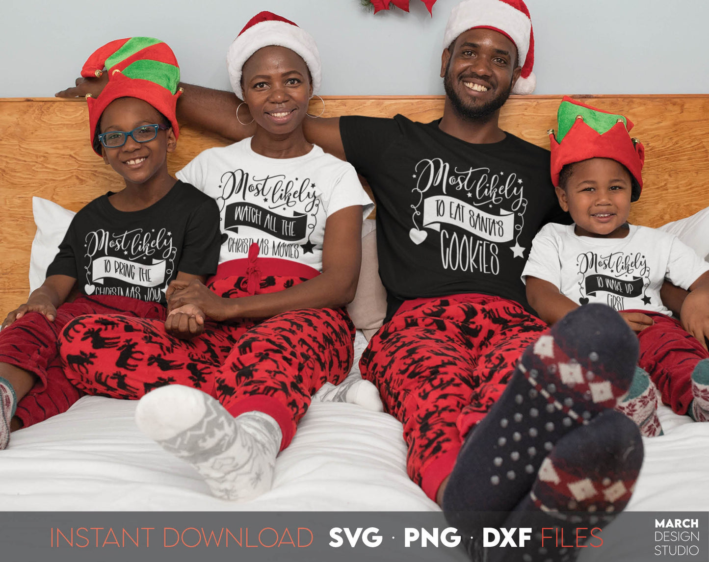 Most Likely To - Christmas bundle. Matching Shirts for Your Funny Family Christmas. Find the right design for every member of the family and make your Christmas fun. Use for cutting from vinyl, sublimation or laser cut projects. Buy now and enjoy!