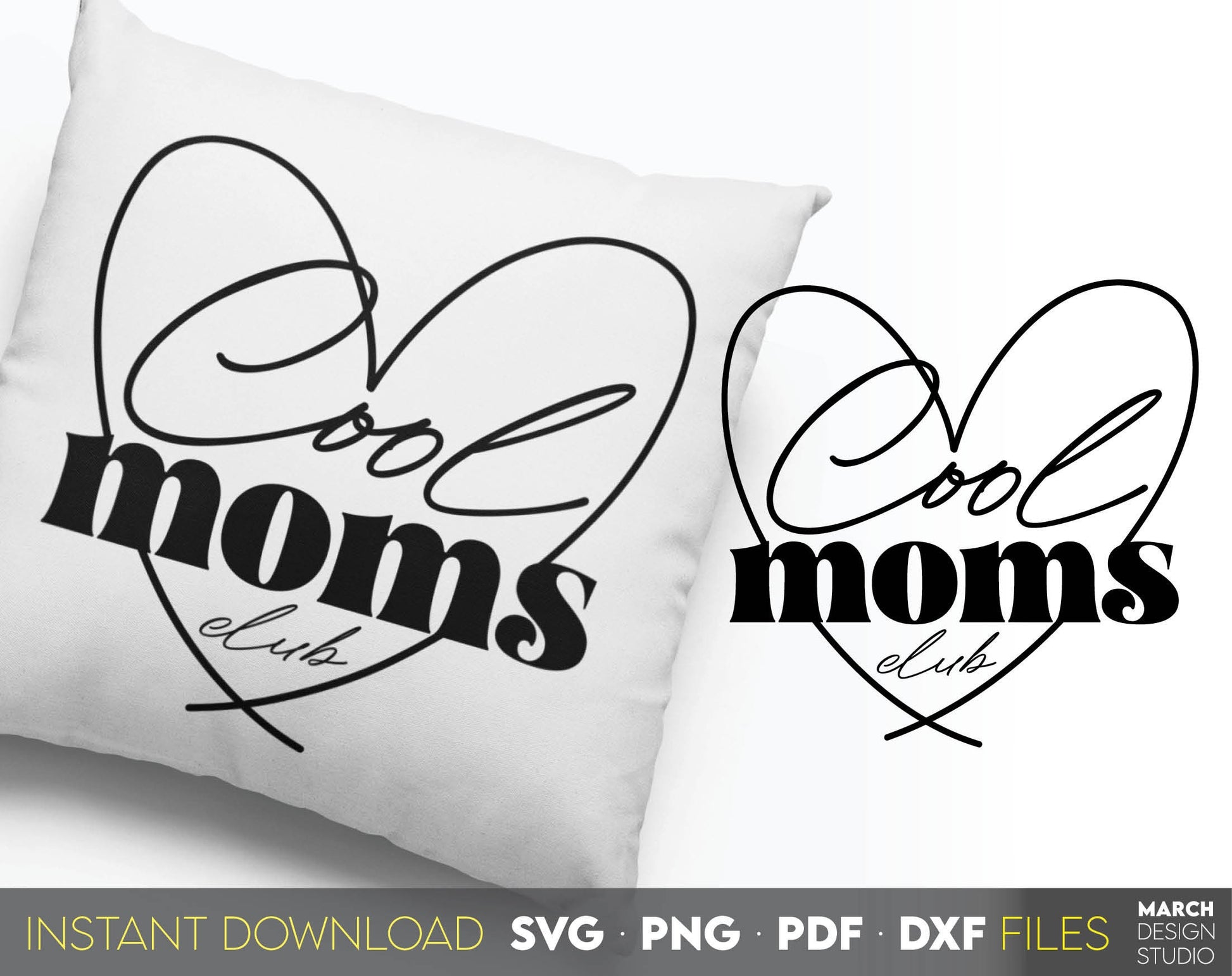 Cool moms club heart design. Use for cups, pillows, shirts, tumblers etc. SVG, PNG, PDF, DXF files included. Use for cutting from vinyl, sublimation or laser cut projects. Compatible with Cricut, Silhouette and other machines. Buy now and enjoy!