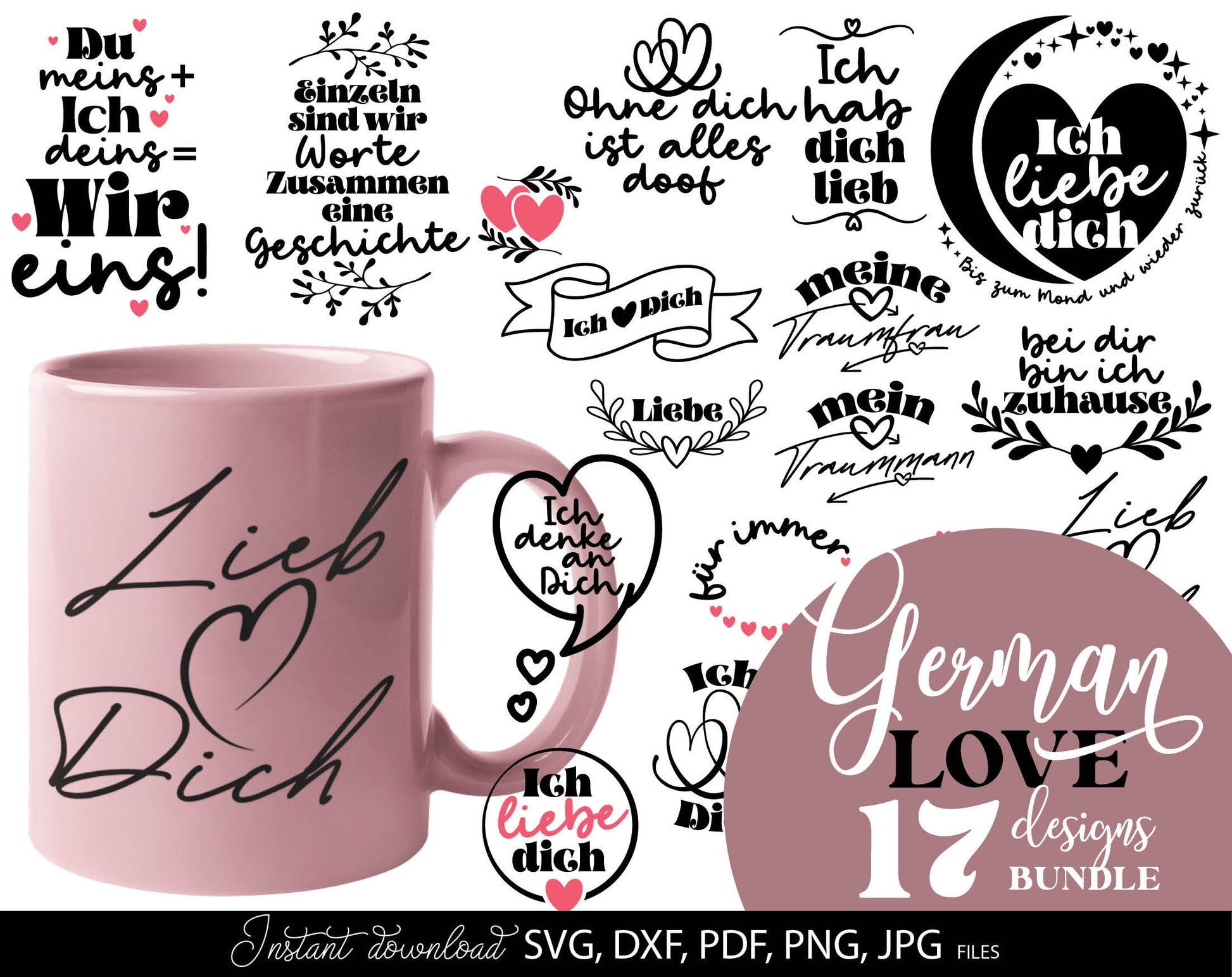 German Liebe Quotes Plotter File SVG PNG DXF, PDF files included. Compatible with Cricut, Silhouette and others machines. Use for sublimation or laser cut projects as well. Buy now for a good - discount price. Enjoy!