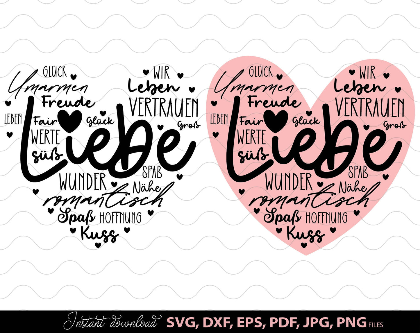 German Liebe Herz Plotter File SVG PNG DXF, PDF, EPS, PDF files included. Compatible with Cricut, Silhouette and others machines. Use for sublimation or laser cut projects as well. Buy now for a good - discount price. Enjoy!