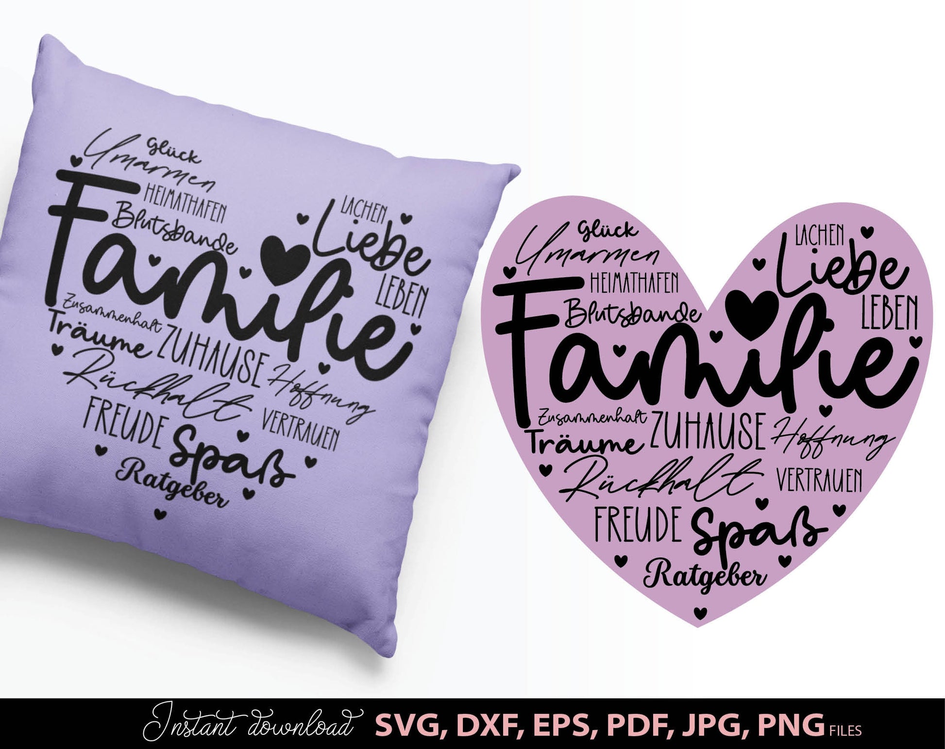 German familie geschenk zuhause freude plotter file. SVG DXF EPS PDF JPG PNG files included. Compatible with Cricut, Silhouette or other equipment. Cut from vinyl, use for sublimation or laser cut or grave projects as well. Buy now for a good price!