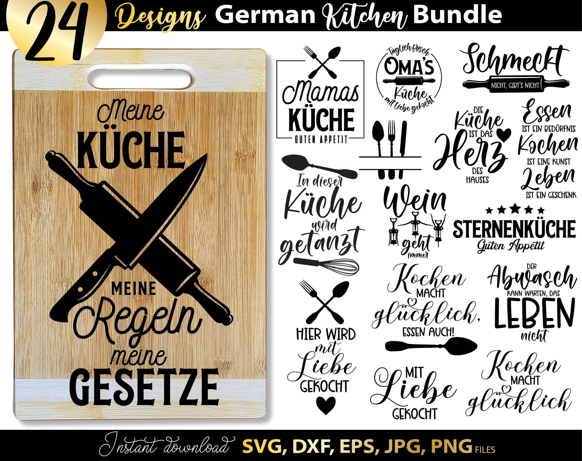 Funny German Küche saying Plotter File SVG, PNG DXF and PDF files included. Compatible with Cricut, Silhouette, Glowforge or other machines. Use for sublimation or laser cut projects as well. Buy now, enjoy! Discount prices available.