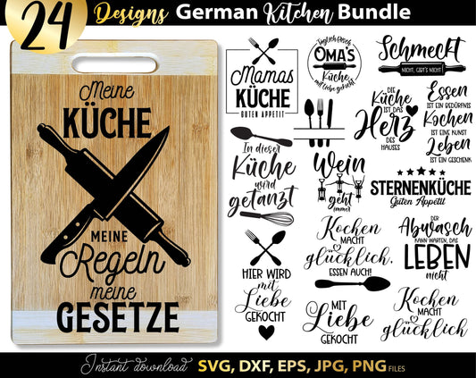 Funny German Küche saying Plotter File SVG, PNG DXF and PDF files included. Compatible with Cricut, Silhouette, Glowforge or other machines. Use for sublimation or laser cut projects as well. Buy now, enjoy! Discount prices available.