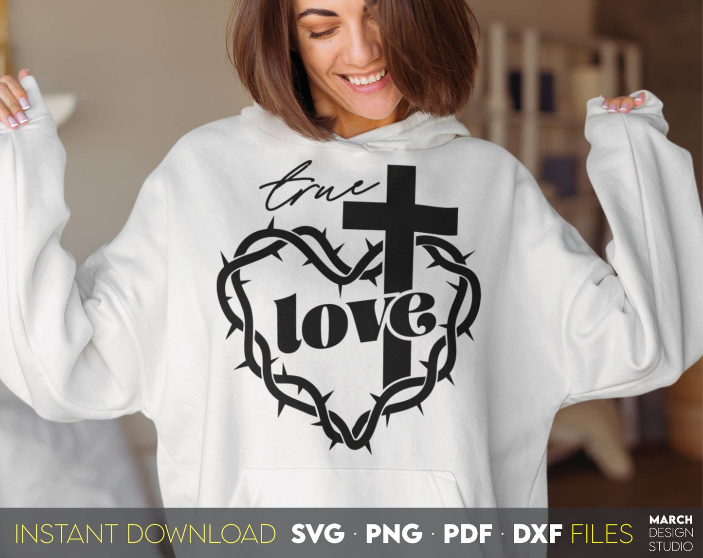 True Love and trusting God. Inspirational and religious quote for Your gift ideas. SVG, PNG, PDF and DXF files included. Use for cutting from vinyl, sublimation or laser cut projects. Compatible with Cricut, Silhouette and other equipment. Buy now!