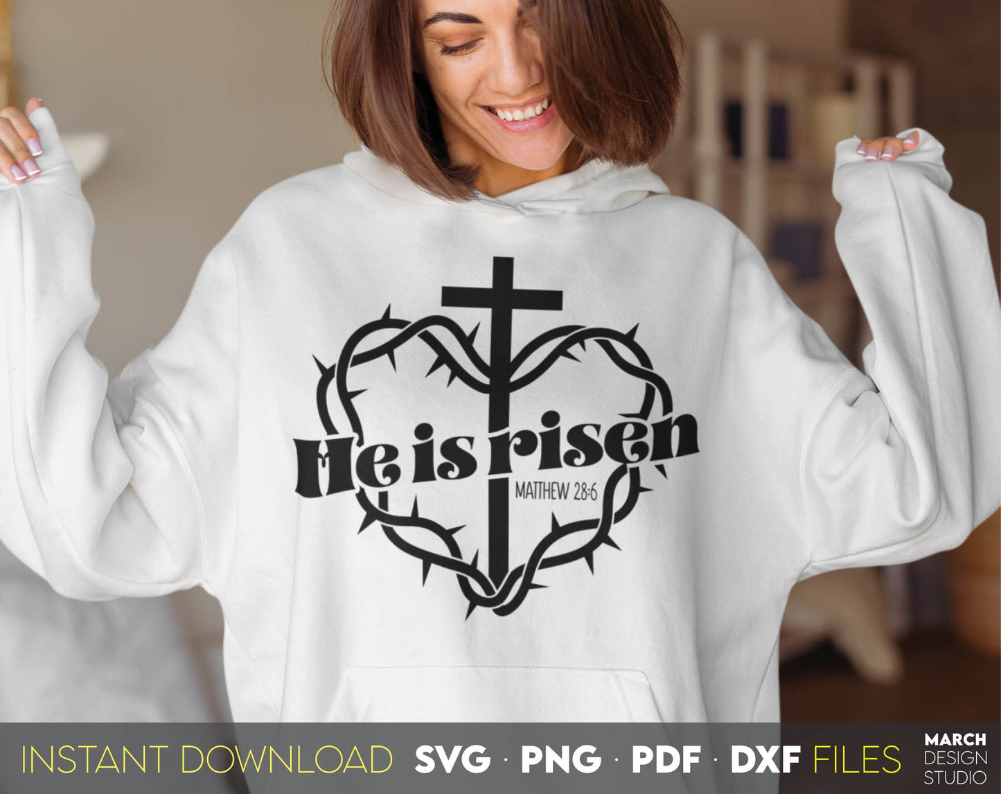 He is Risen and trusting God. Inspirational and religious quote for Your gift ideas. SVG, PNG, PDF and DXF files included. Use for cutting from vinyl, sublimation or laser cut projects. Compatible with Cricut, Silhouette and other equipment. Buy now!