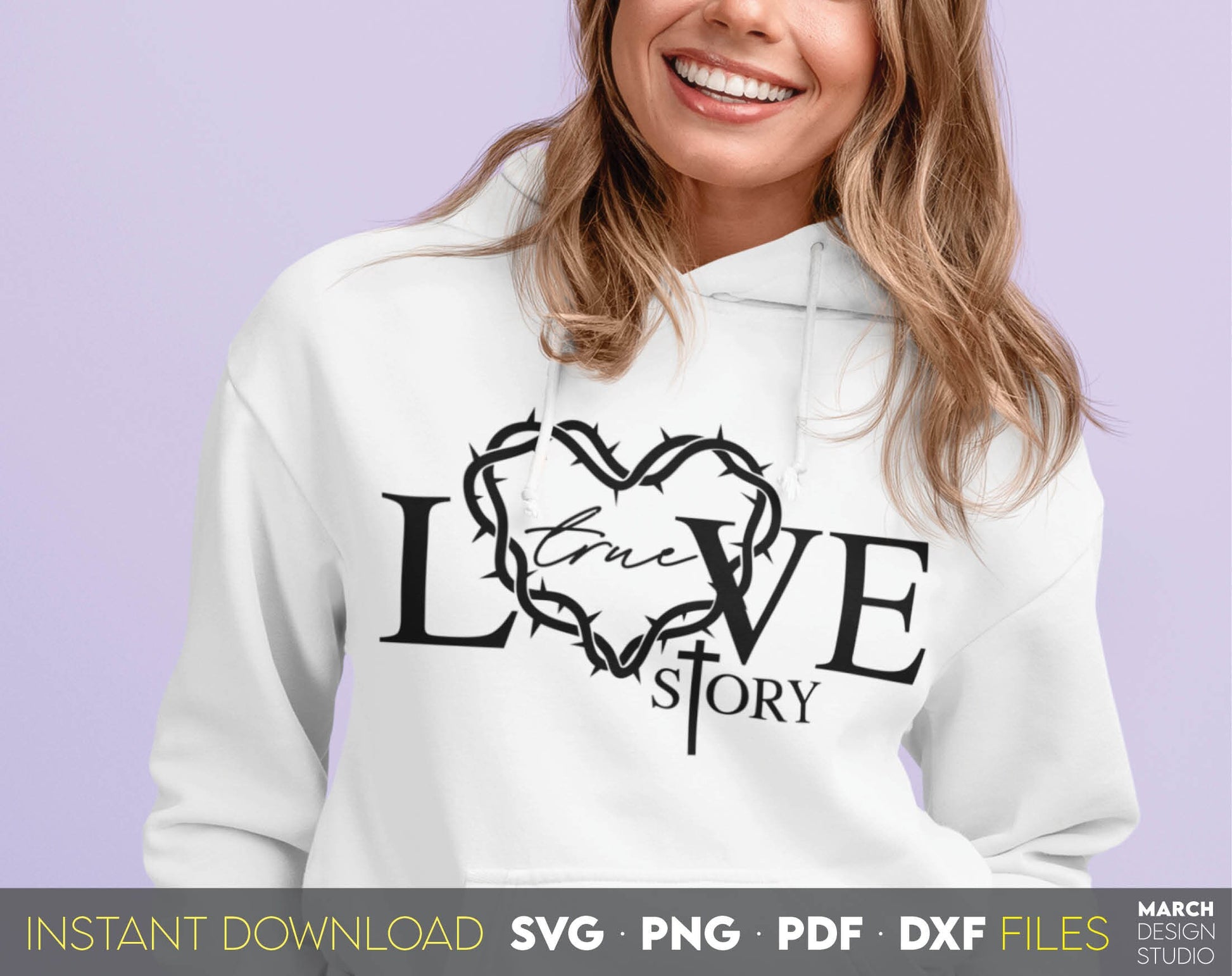 True Love Story bible verse. Inspirational and religious quote for Your gift ideas. SVG, PNG, PDF and DXF files included. Use for cutting from vinyl, sublimation or laser cut projects. Compatible with Cricut, Silhouette and other equipment. Buy now!