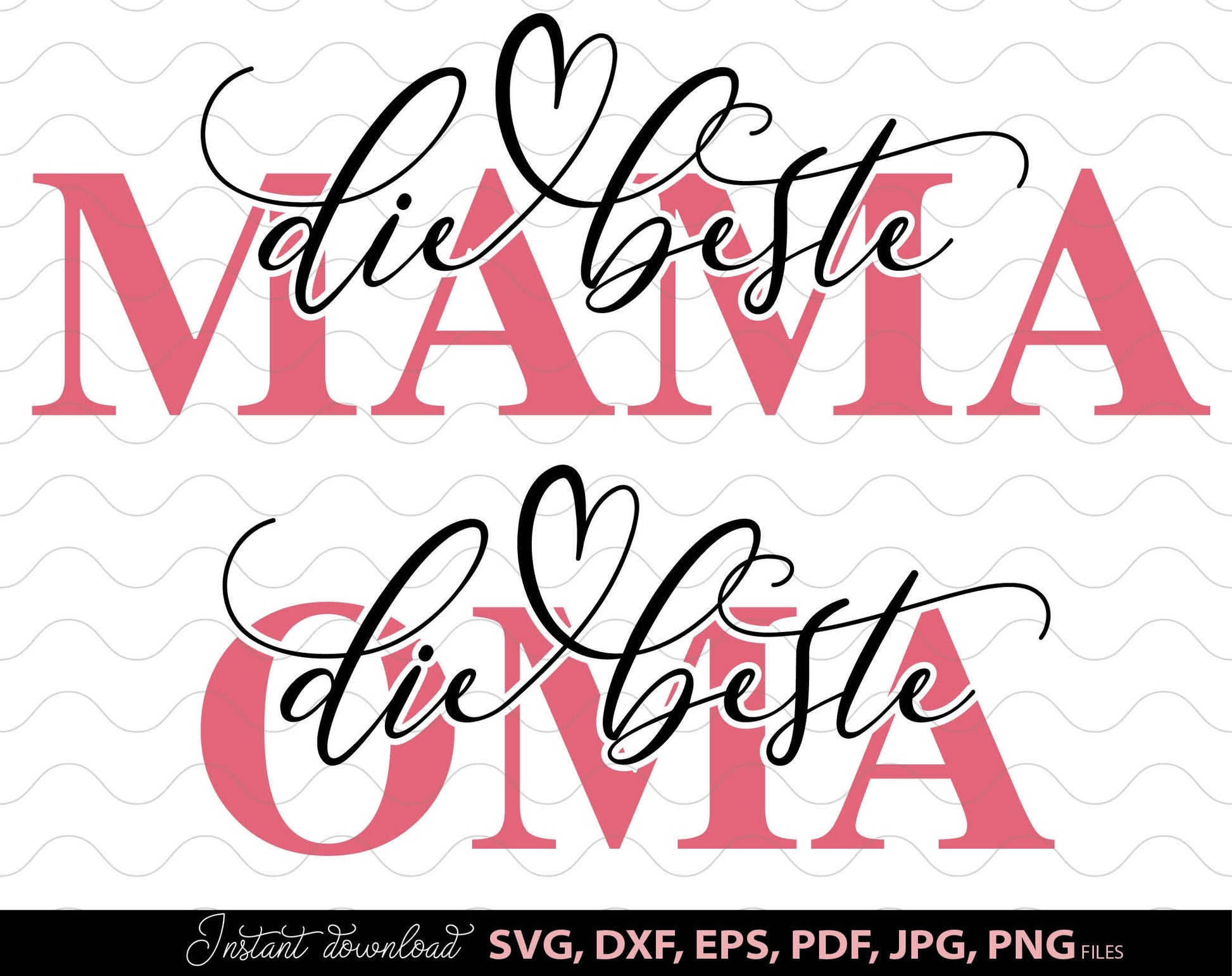 German mama and German Oma plotter files. Use for cutting from vinyl, for sublimation or laser cut projects. SVG, DXF, PNG, EPS, PDF and JPG files included. Compatible with Cricut, Silhouette and other equipment. Buy now for a good price and enjoy!