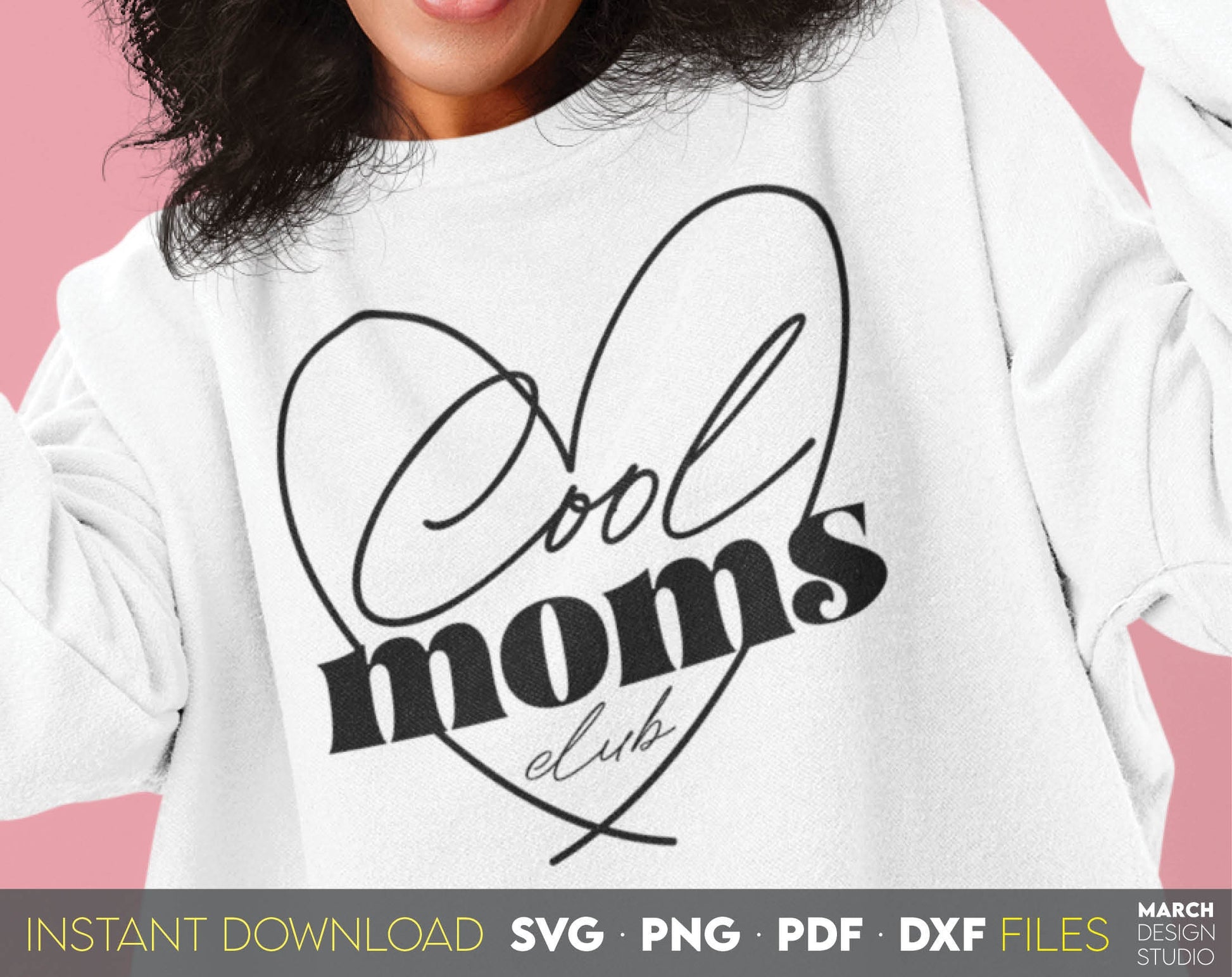 Cool moms club heart design. Use for cups, pillows, shirts, tumblers etc. SVG, PNG, PDF, DXF files included. Use for cutting from vinyl, sublimation or laser cut projects. Compatible with Cricut, Silhouette and other machines. Buy now and enjoy!