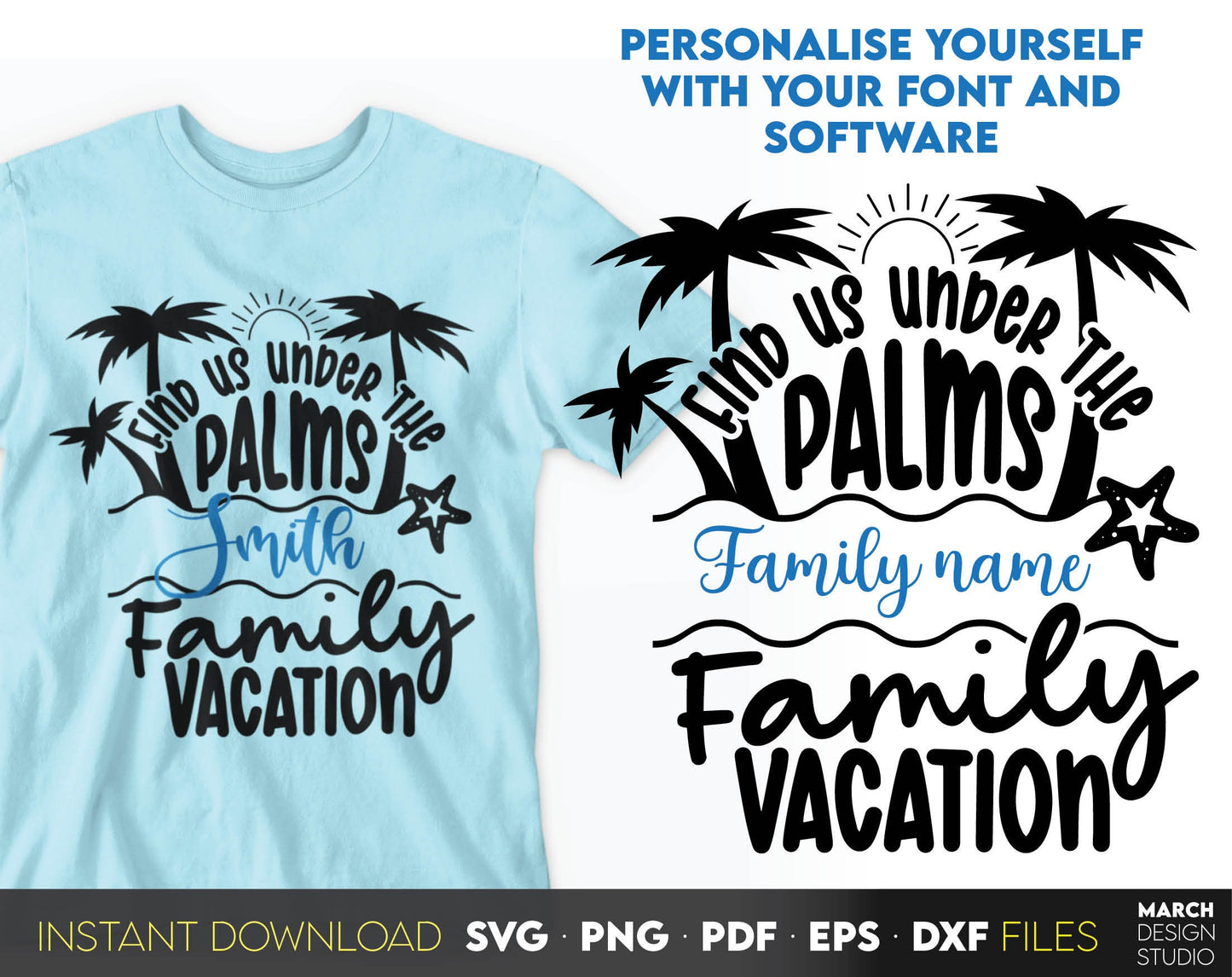 custom family vacation 2024 - FIND US UNDER THE PALMS. SVG, PNG, PDF, EPS, DXF files included. Cut from vinyl, use for sublimation or laser cut / grave projects. Compatible with Cricut, Silhouette or other machines. Buy now for a good price and enjoy