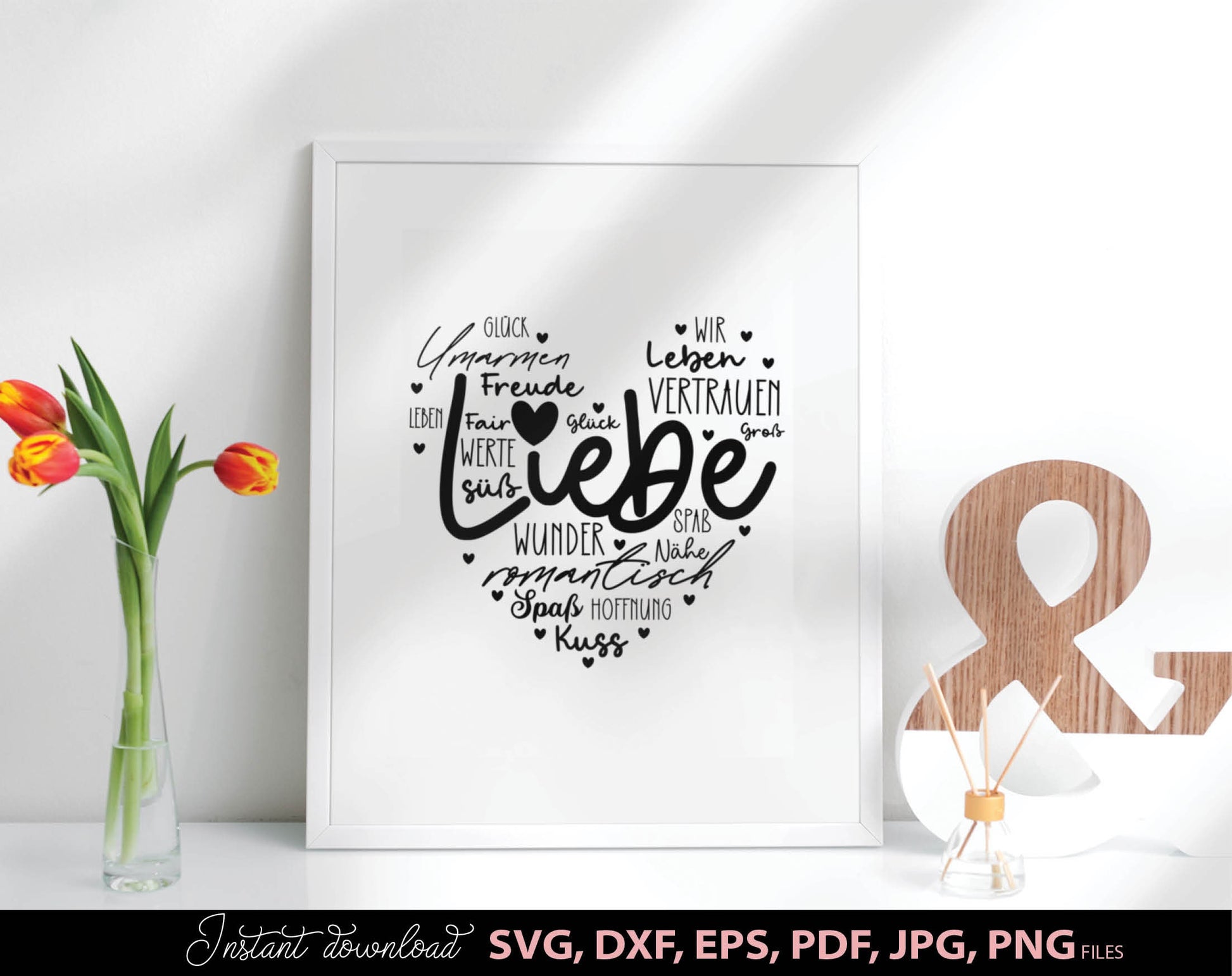 German Liebe Herz Plotter File SVG PNG DXF, PDF, EPS, PDF files included. Compatible with Cricut, Silhouette and others machines. Use for sublimation or laser cut projects as well. Buy now for a good - discount price. Enjoy!