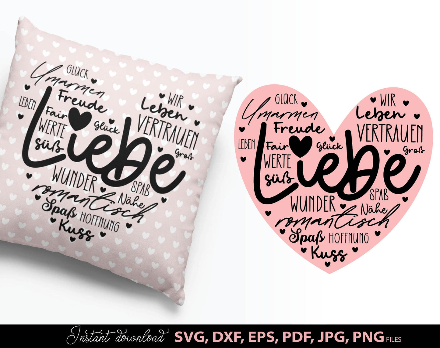 German Liebe Herz Plotter File SVG PNG DXF, PDF, EPS, PDF files included. Compatible with Cricut, Silhouette and others machines. Use for sublimation or laser cut projects as well. Buy now for a good - discount price. Enjoy!