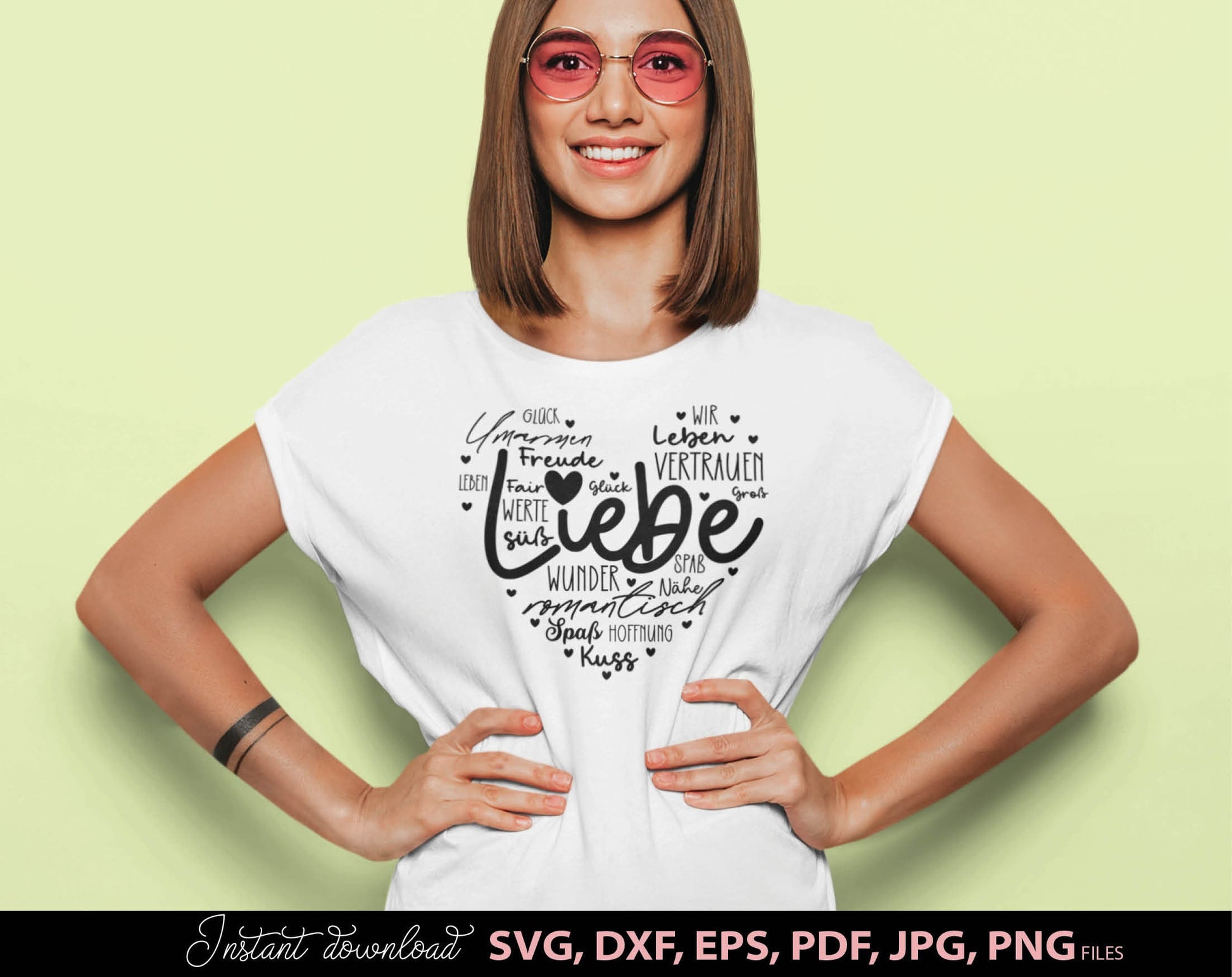 German Liebe Herz Plotter File SVG PNG DXF, PDF, EPS, PDF files included. Compatible with Cricut, Silhouette and others machines. Use for sublimation or laser cut projects as well. Buy now for a good - discount price. Enjoy!