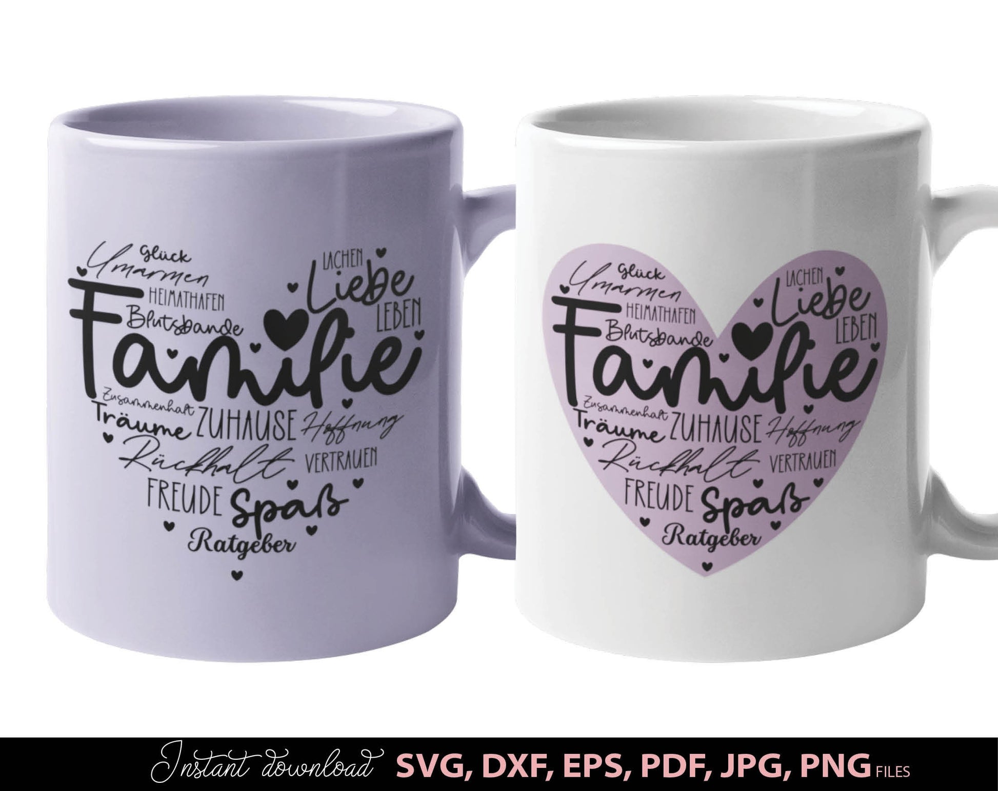 German familie geschenk zuhause freude plotter file. SVG DXF EPS PDF JPG PNG files included. Compatible with Cricut, Silhouette or other equipment. Cut from vinyl, use for sublimation or laser cut or grave projects as well. Buy now for a good price!