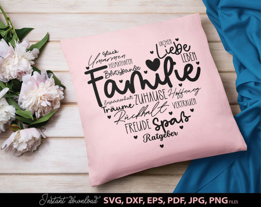 Family heart plot file svg dxf jpg pdf eps, familie herz plotterdatei, familie poster, zuhause freude svg, familie geschenk svg