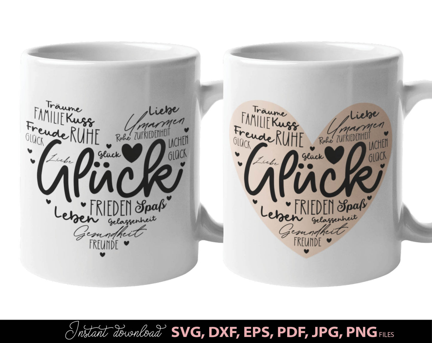 German Heart Desires Happiness Plotter File SVG DXF PNG JPG EPS and PDF Gluck Heart plot file. Compatible with Cricut, Silhouette and others machines. Use for sublimation or laser cut projects as well. Buy now for a good price and enjoy!