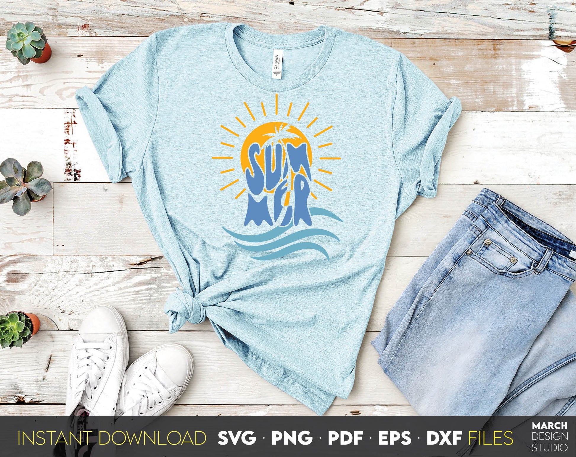 Beautiful summer design for your beach shirts or other project ideas. SVG, PNG, PDF, EPS, DXF files included. Cut form vinyl, use for sublimation or laser cut / grave projects. Compatible with Cricut, Silhouette or other machines. Buy now, enjoy!