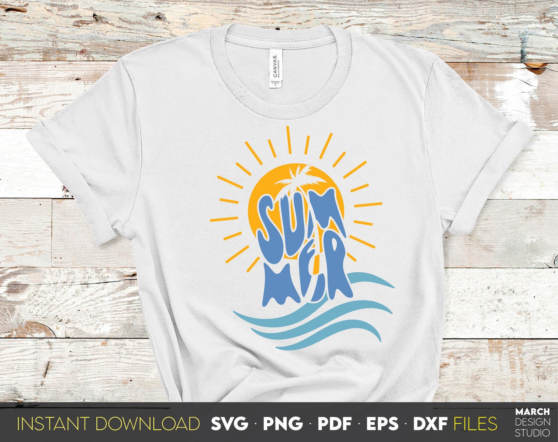 Beautiful summer design for your beach shirts or other project ideas. SVG, PNG, PDF, EPS, DXF files included. Cut form vinyl, use for sublimation or laser cut / grave projects. Compatible with Cricut, Silhouette or other machines. Buy now, enjoy!