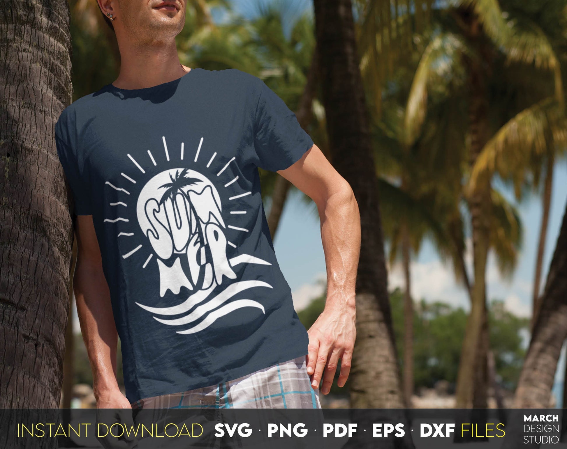 Beautiful summer design for your beach shirts or other project ideas. SVG, PNG, PDF, EPS, DXF files included. Cut form vinyl, use for sublimation or laser cut / grave projects. Compatible with Cricut, Silhouette or other machines. Buy now, enjoy!