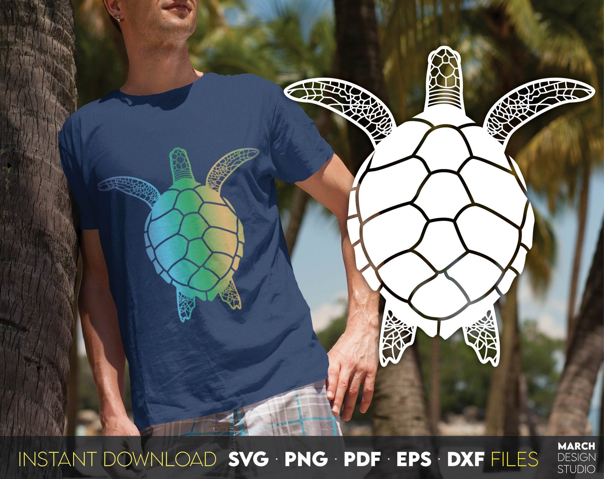 Summer Turtle silhouette for Your funny summer shirt design. SVG PNG PDF EPS DXF files included. Compatible with Cricut, Silhouette or other equipment. Cut from vinyl, use for sublimation or laser cut projects. Buy now for a good price and enjoy!