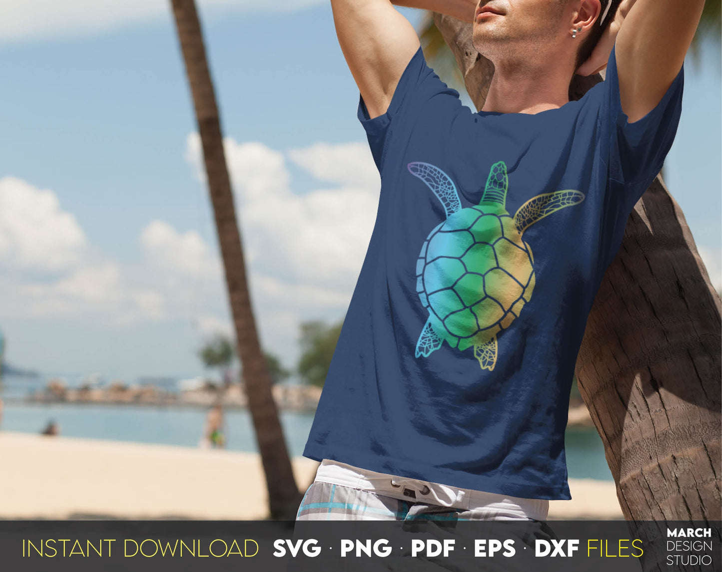 Summer Turtle silhouette for Your funny summer shirt design. SVG PNG PDF EPS DXF files included. Compatible with Cricut, Silhouette or other equipment. Cut from vinyl, use for sublimation or laser cut projects. Buy now for a good price and enjoy!