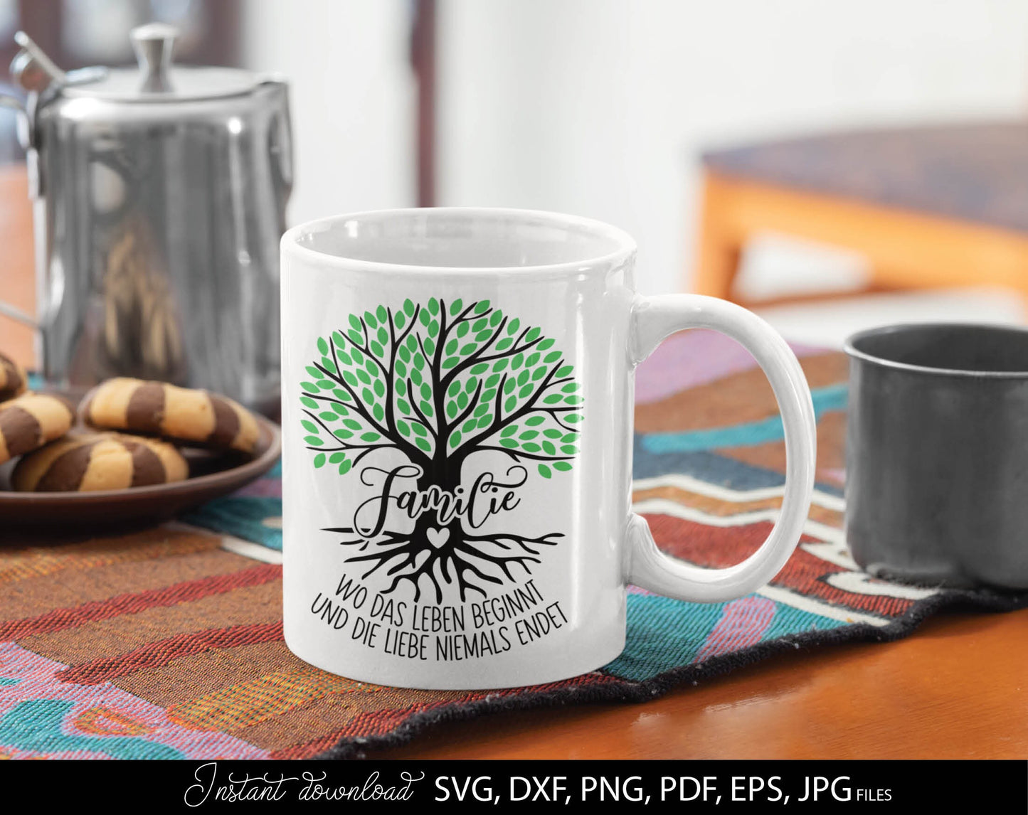 German tree of life and quote plotter file. Use for cutting from vinyl, for sublimation or laser cut projects. SVG, DXF, PNG, EPS, PDF and JPG files included. Compatible with Cricut, Silhouette and other equipment. Buy now for a good price and enjoy!