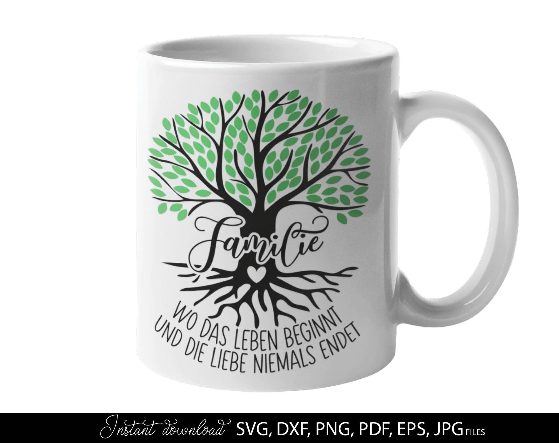 German tree of life and quote plotter file. Use for cutting from vinyl, for sublimation or laser cut projects. SVG, DXF, PNG, EPS, PDF and JPG files included. Compatible with Cricut, Silhouette and other equipment. Buy now for a good price and enjoy!