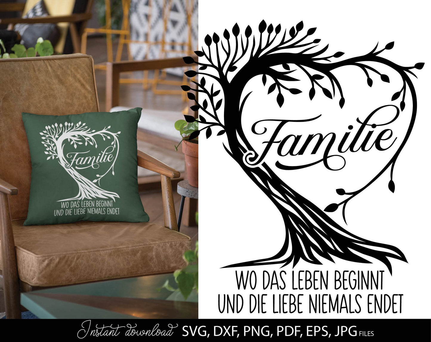 German tree of life familie plotter file. Use for cutting from vinyl, for sublimation or laser cut projects. SVG, DXF, PNG, EPS, PDF and JPG files included. Compatible with Cricut, Silhouette and other equipment. Buy now for a good price and enjoy!