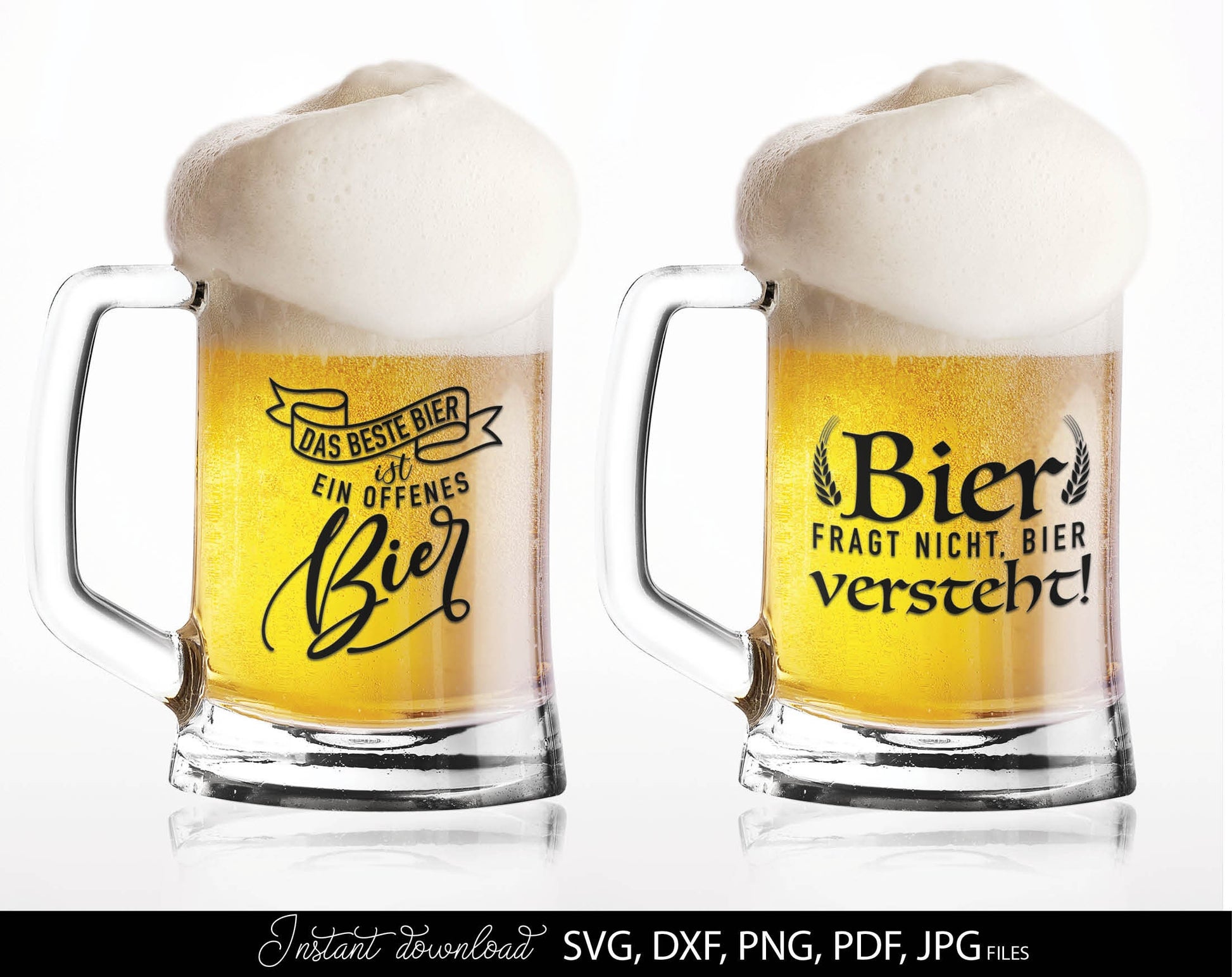 13 German bier lover quotes plotter file bundle. SVG, DXF, PDF, PNG, JPG files included. Cut from vinyl, use for sublimation or laser cut / grave projects. Compatible with Cricut, Silhouette or other equipment. Buy now for a good price and enjoy!