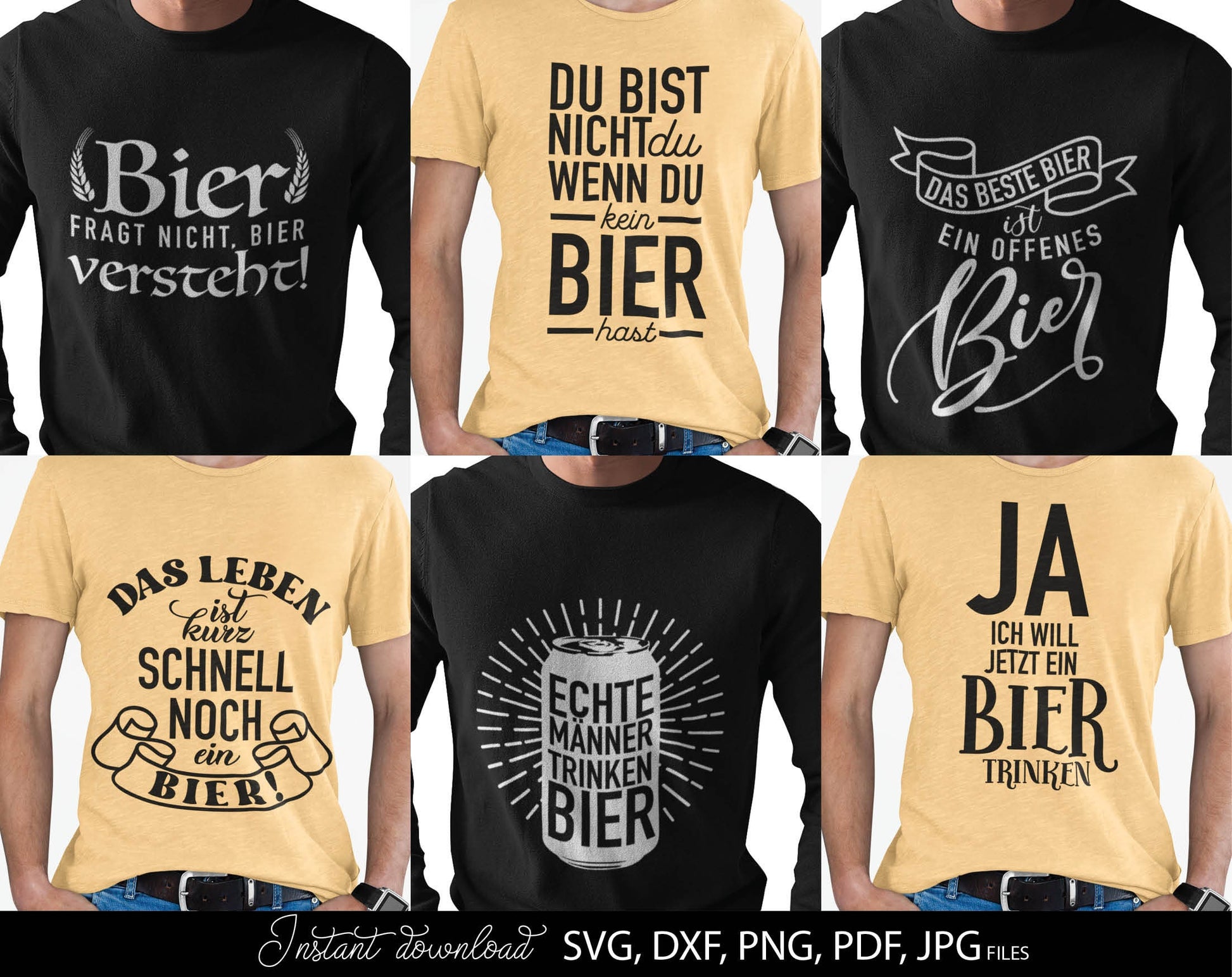 13 German bier lover quotes plotter file bundle. SVG, DXF, PDF, PNG, JPG files included. Cut from vinyl, use for sublimation or laser cut / grave projects. Compatible with Cricut, Silhouette or other equipment. Buy now for a good price and enjoy!