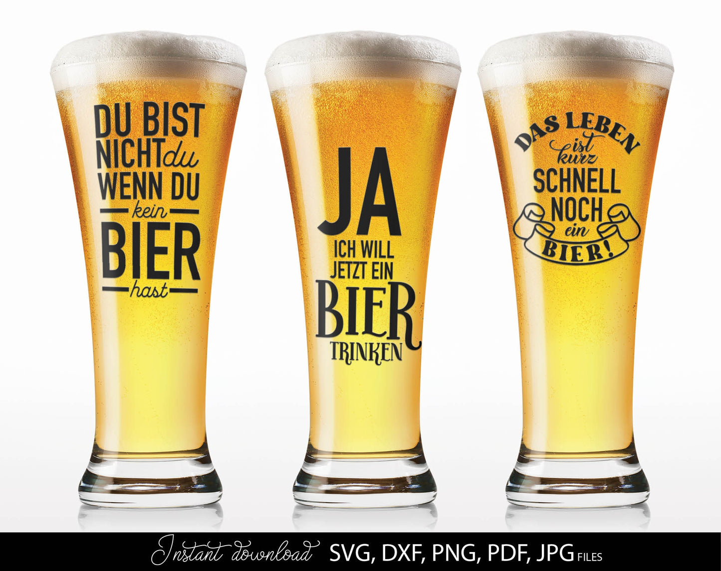 13 German bier lover quotes plotter file bundle. SVG, DXF, PDF, PNG, JPG files included. Cut from vinyl, use for sublimation or laser cut / grave projects. Compatible with Cricut, Silhouette or other equipment. Buy now for a good price and enjoy!