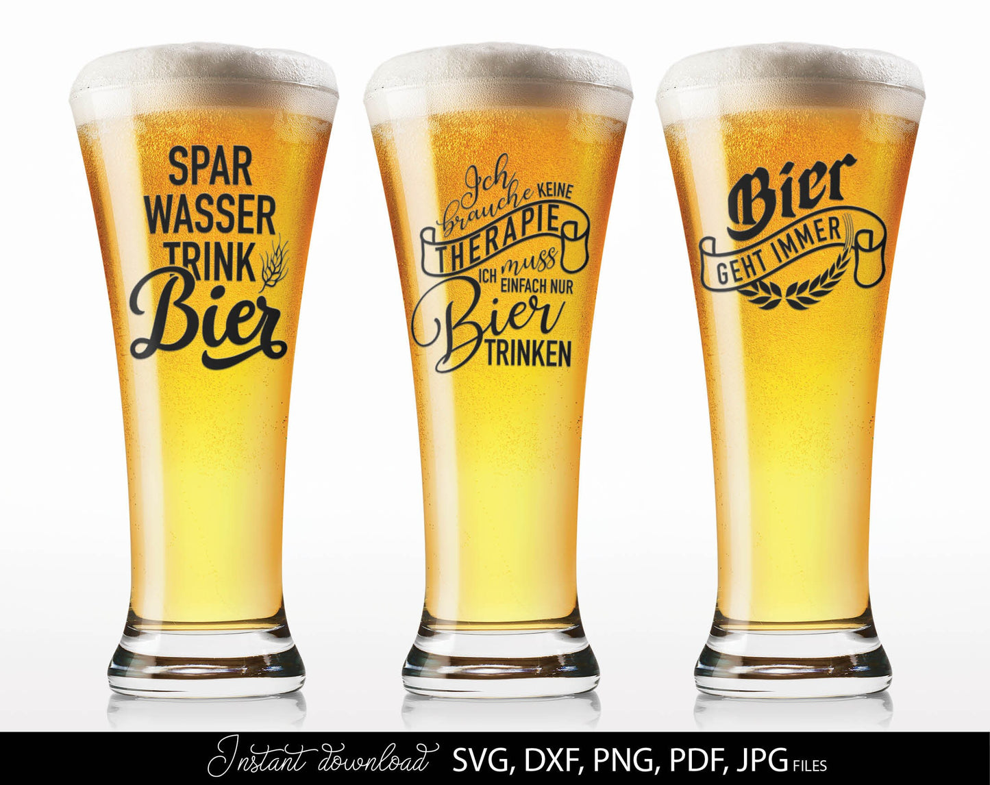 13 German bier lover quotes plotter file bundle. SVG, DXF, PDF, PNG, JPG files included. Cut from vinyl, use for sublimation or laser cut / grave projects. Compatible with Cricut, Silhouette or other equipment. Buy now for a good price and enjoy!