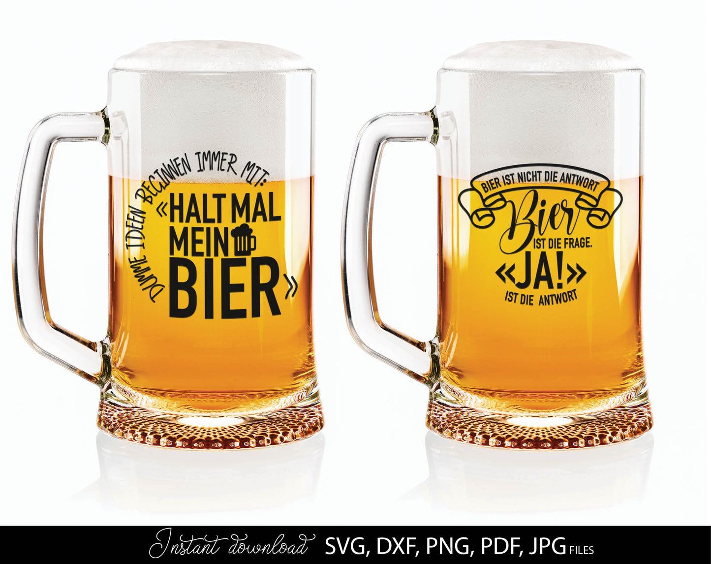 11 German beer lover quotes plotter file bundle. SVG, DXF, PDF, PNG, JPG files included. Cut from vinyl, use for sublimation or laser cut / grave projects. Compatible with Cricut, Silhouette or other equipment. Buy now for a good price and enjoy!