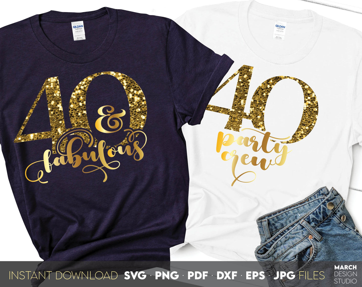 Set of 40 and fabulous Birthday and party crew shirt designs for cutting from vinyl and glittered PNG included for Your sublimation projects. SVG, PDF, JPG, EPS, DXF files included as well. Compatible with Cricut, Silhouette and other machines.