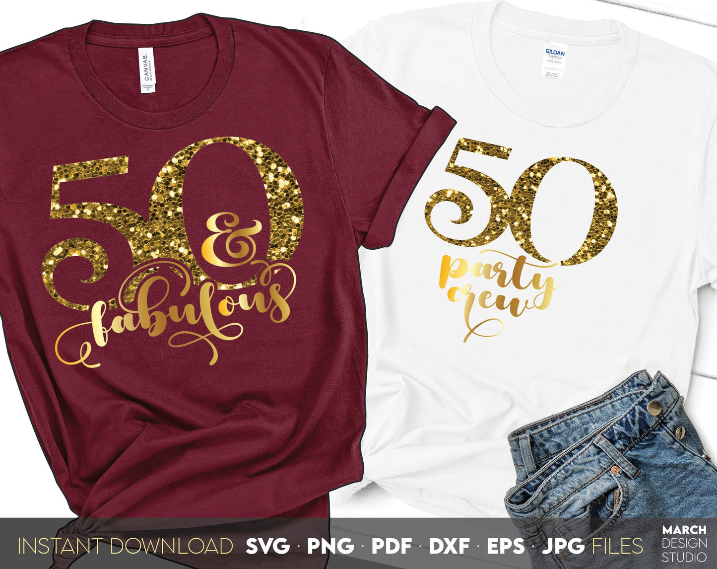 Set of 50 and fabulous Birthday and party crew shirt designs for cutting from vinyl and glittered PNG included for Your sublimation projects. SVG, PDF, JPG, EPS, DXF files included as well. Compatible with Cricut, Silhouette and other machines.