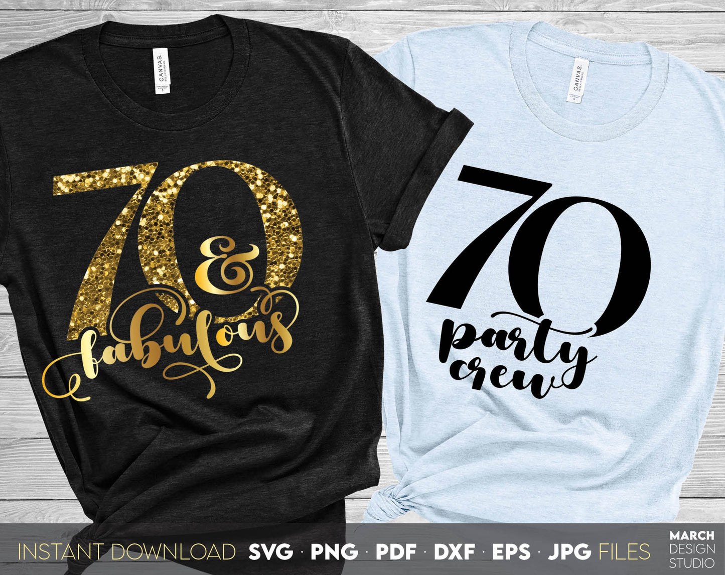 Set of 70 and fabulous Birthday and party crew shirt designs for cutting from vinyl and glittered PNG included for Your sublimation projects. SVG, PDF, JPG, EPS, DXF files included as well. Compatible with Cricut, Silhouette and other machines.