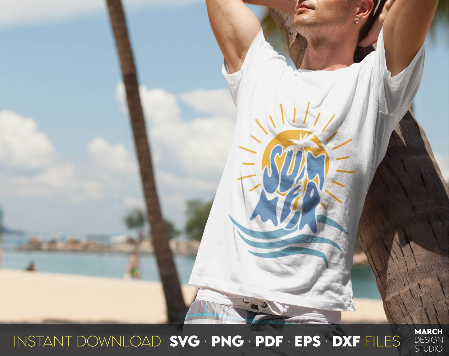 Beautiful summer design for your beach shirts or other project ideas. SVG, PNG, PDF, EPS, DXF files included. Cut form vinyl, use for sublimation or laser cut / grave projects. Compatible with Cricut, Silhouette or other machines. Buy now, enjoy!