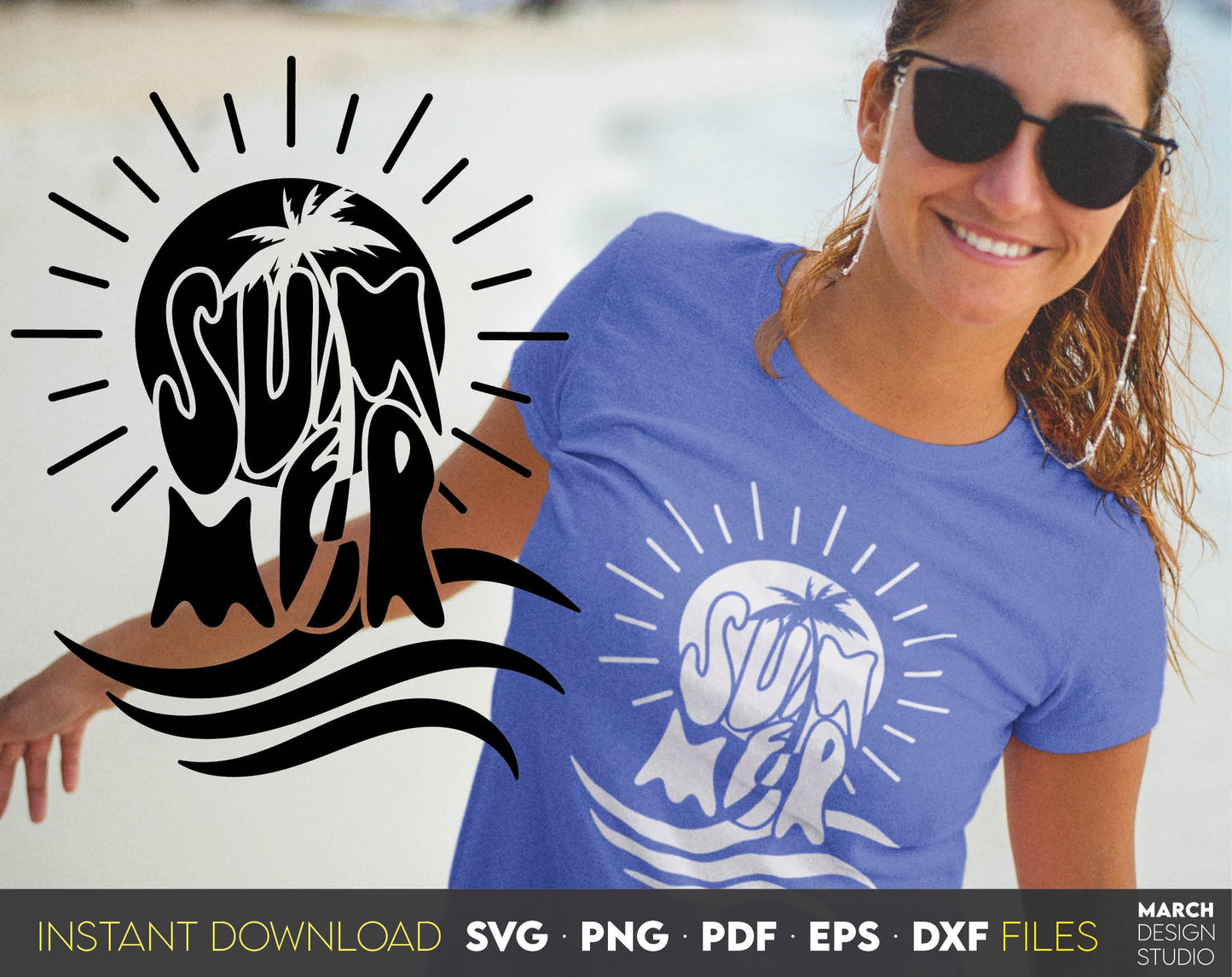 Beautiful summer design for your beach shirts or other project ideas. SVG, PNG, PDF, EPS, DXF files included. Cut form vinyl, use for sublimation or laser cut / grave projects. Compatible with Cricut, Silhouette or other machines. Buy now, enjoy!