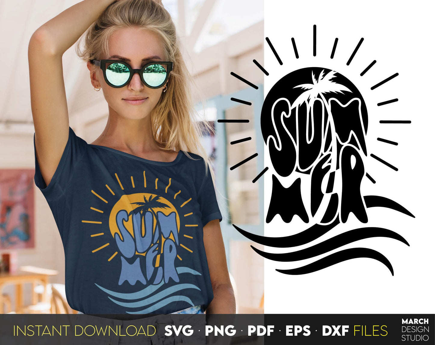 Beautiful summer design for your beach shirts or other project ideas. SVG, PNG, PDF, EPS, DXF files included. Cut form vinyl, use for sublimation or laser cut / grave projects. Compatible with Cricut, Silhouette or other machines. Buy now, enjoy!