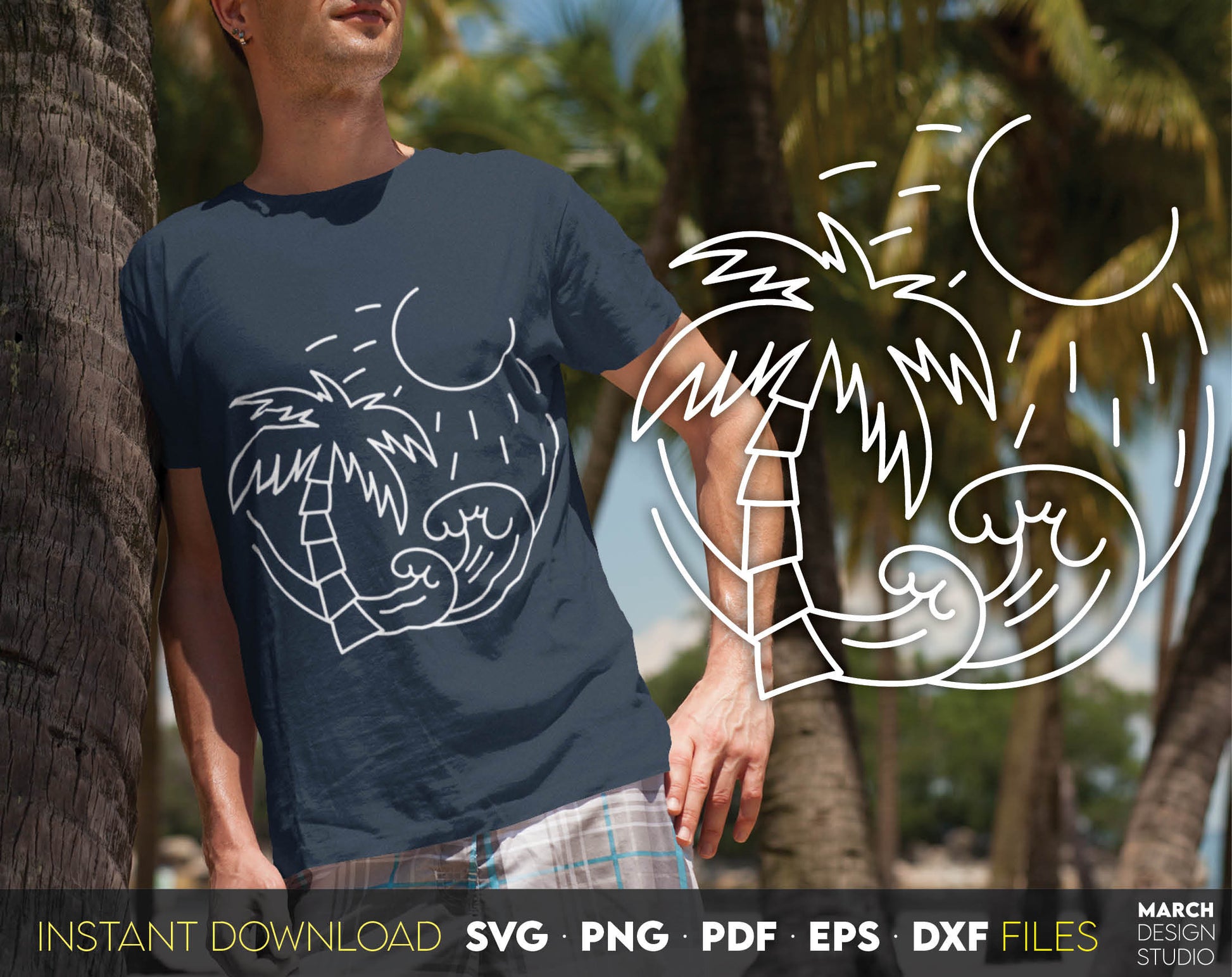 Summer sublimation design for Your beach shirt. Palm tree and ocean waves on it. Cut from vinyl, use for sublimation or laser cut/ grave projects. Compatible with Cricut, Silhouette or other machines. Buy now for a good price and enjoy!