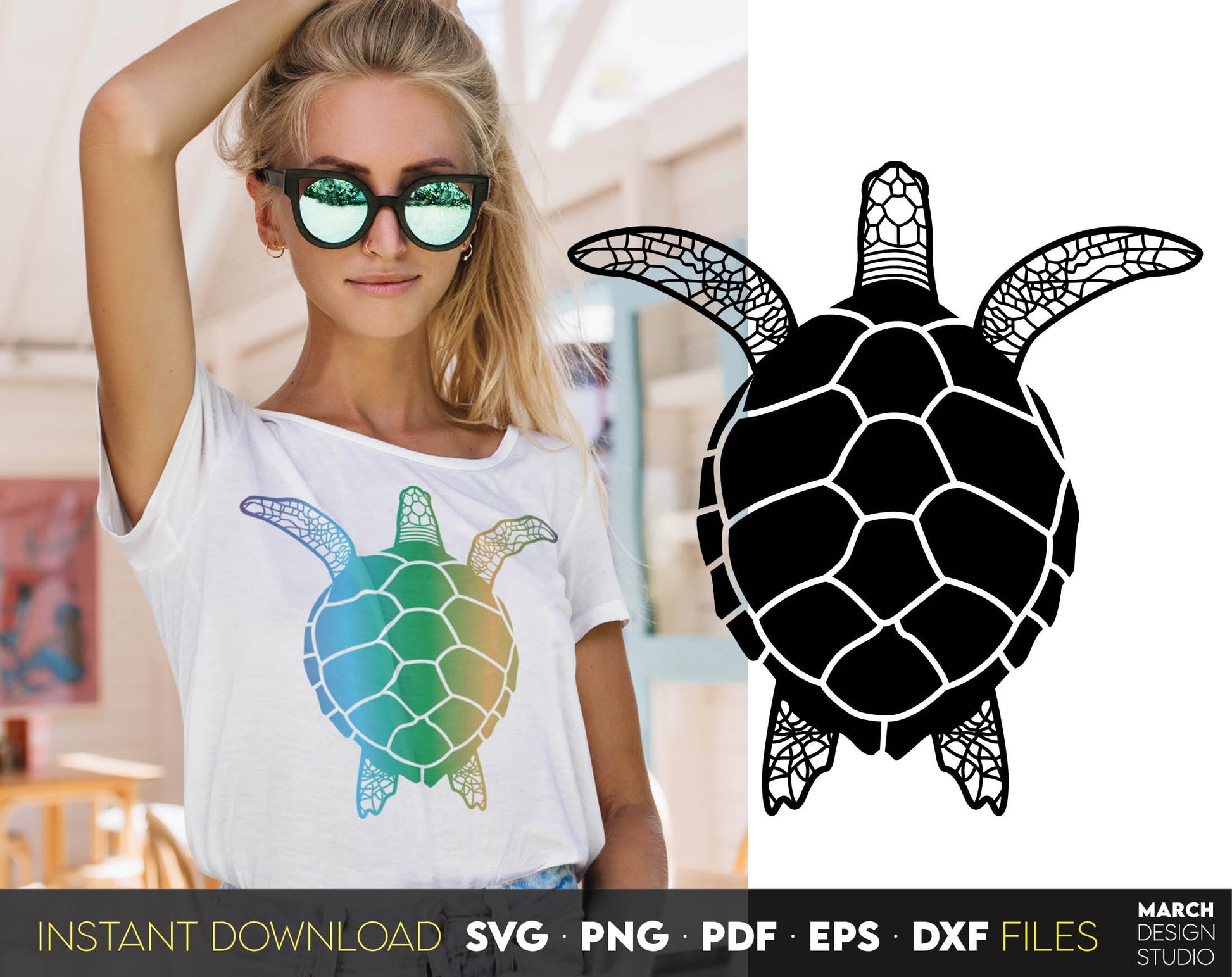 Summer Turtle silhouette for Your funny summer shirt design. SVG PNG PDF EPS DXF files included. Compatible with Cricut, Silhouette or other equipment. Cut from vinyl, use for sublimation or laser cut projects. Buy now for a good price and enjoy!