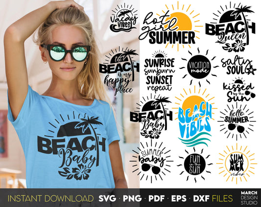 Summer beach bundle for your family summer trip matching shirts. SVG, PNG, PDF, EPS, DXF files included. Cut from vinyl, use for sublimation or laser cut/ grave projects. Compatible with Cricut, Silhouette or other equipment. Buy now and enjoy!