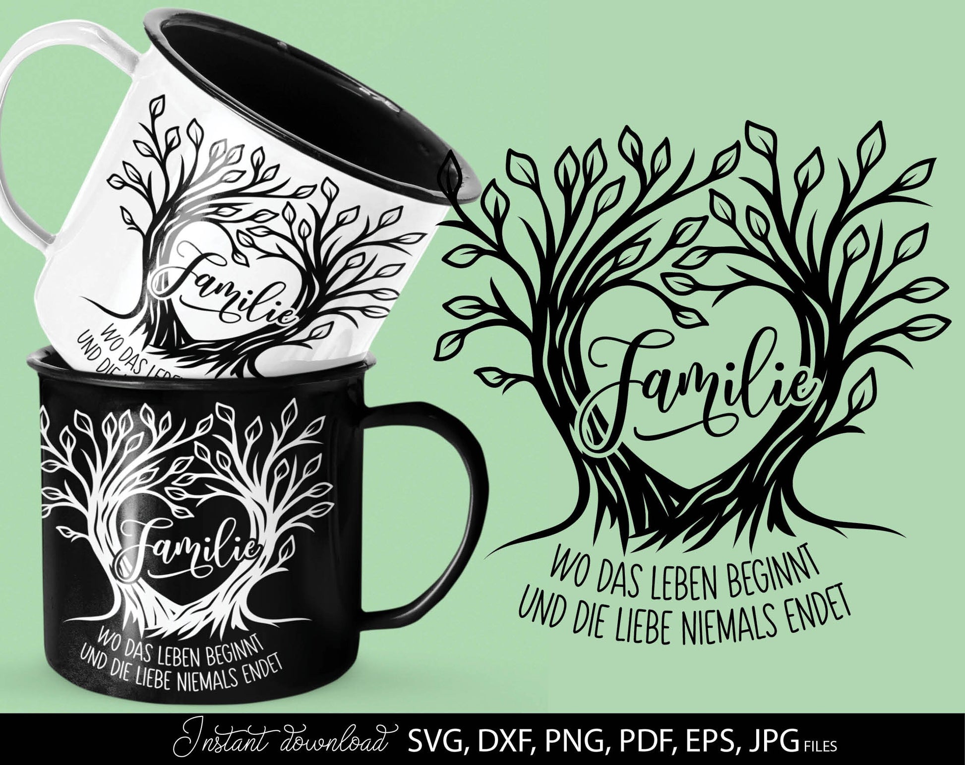 German tree of life familie plotter file. Use for cutting from vinyl, for sublimation or laser cut projects. SVG, DXF, PNG, EPS, PDF and JPG files included. Compatible with Cricut, Silhouette and other equipment. Buy now for a good price and enjoy!