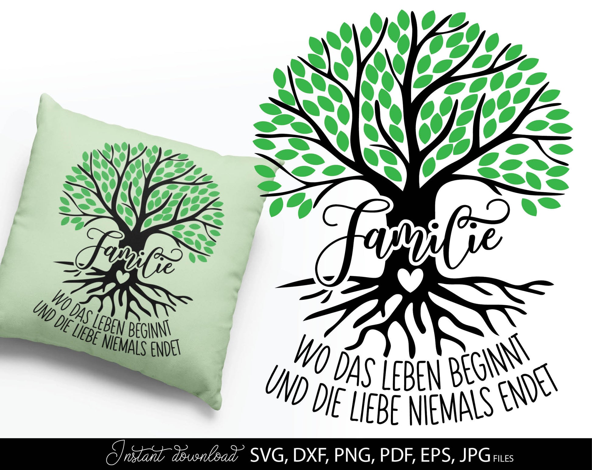 German tree of life and quote plotter file. Use for cutting from vinyl, for sublimation or laser cut projects. SVG, DXF, PNG, EPS, PDF and JPG files included. Compatible with Cricut, Silhouette and other equipment. Buy now for a good price and enjoy!