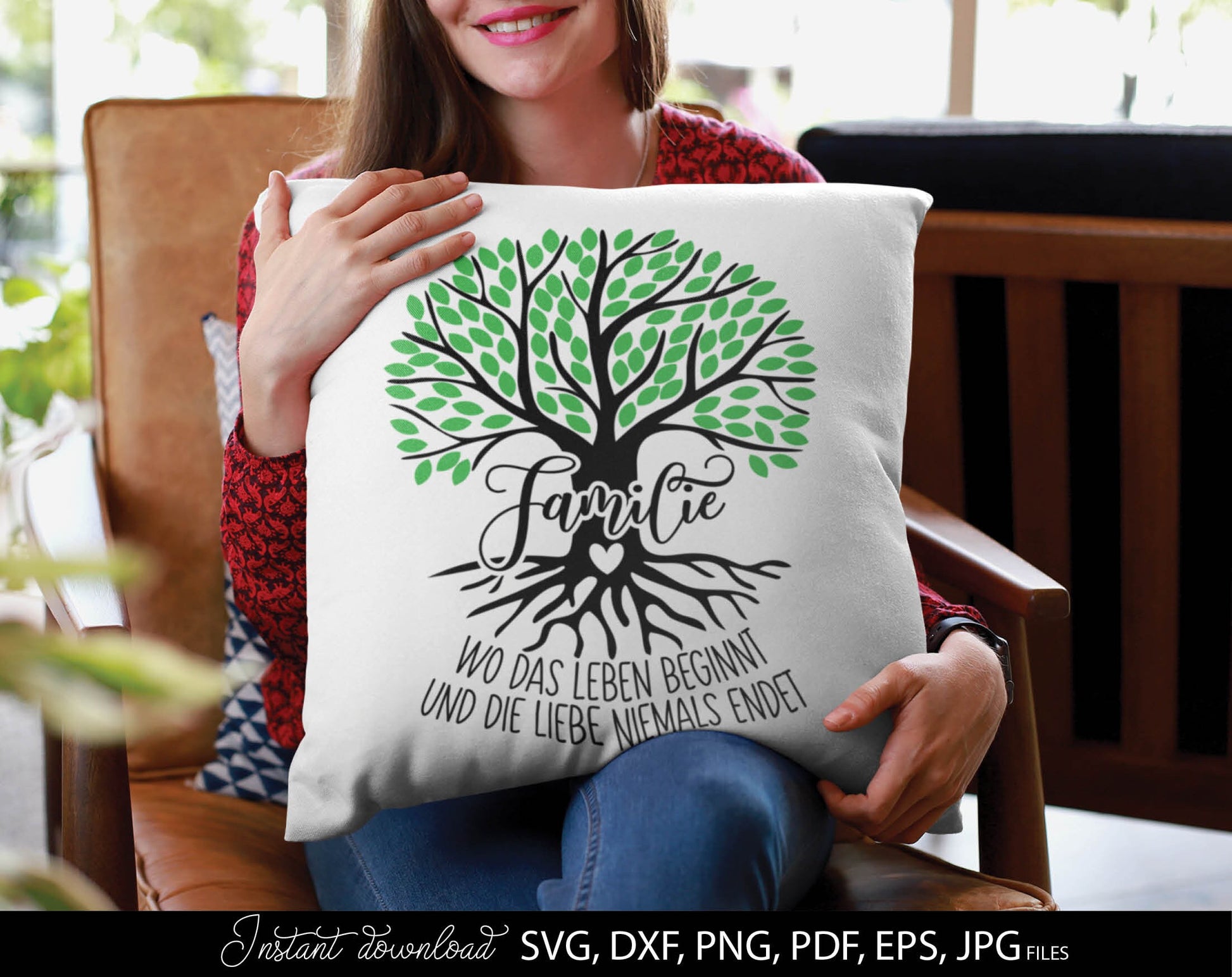 German tree of life and quote plotter file. Use for cutting from vinyl, for sublimation or laser cut projects. SVG, DXF, PNG, EPS, PDF and JPG files included. Compatible with Cricut, Silhouette and other equipment. Buy now for a good price and enjoy!