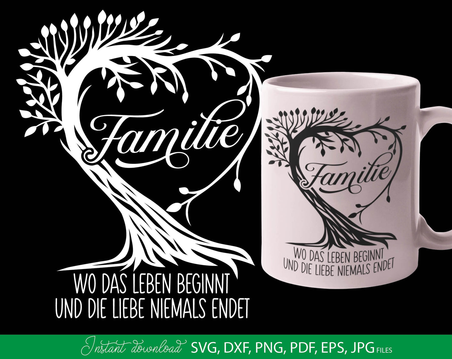 German tree of life familie plotter file. Use for cutting from vinyl, for sublimation or laser cut projects. SVG, DXF, PNG, EPS, PDF and JPG files included. Compatible with Cricut, Silhouette and other equipment. Buy now for a good price and enjoy!